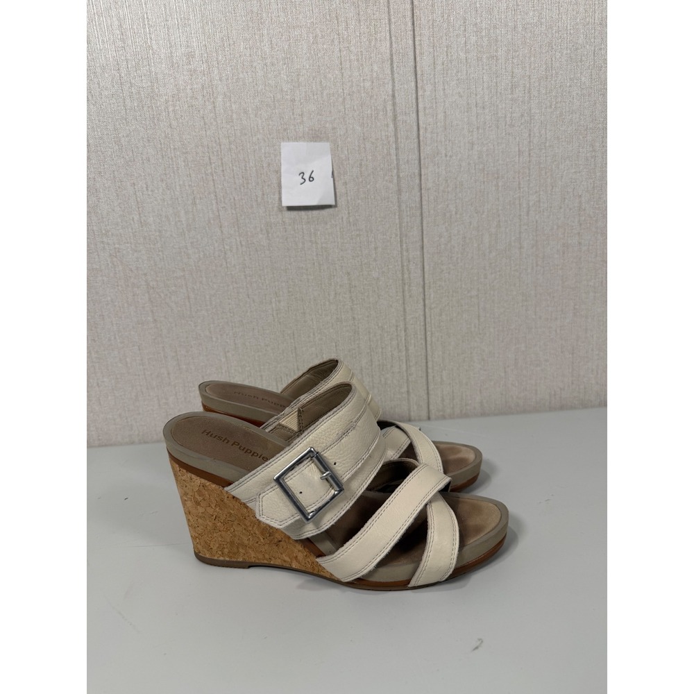 Cork Wedge Sandal 9.5 Hush Puppies Beige Slip‎ On Size 8